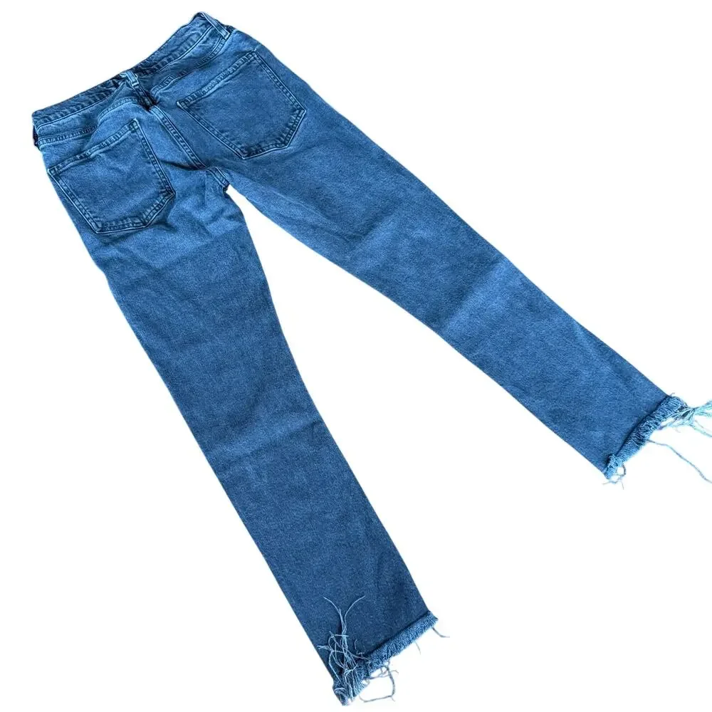 Agolde Toni Mid Rise Straight Leg Distressed Jeans Black‎ Denim Sz 26 Revolve